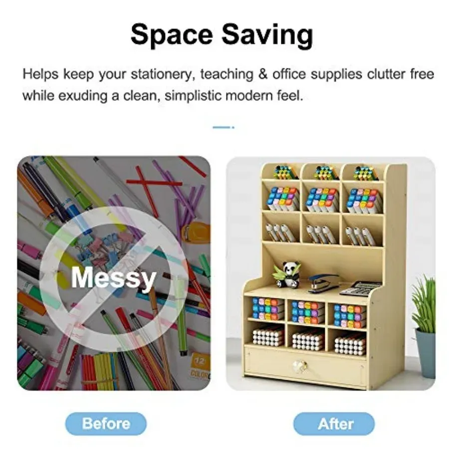 Organiseur de bureau bois, avec tiroir